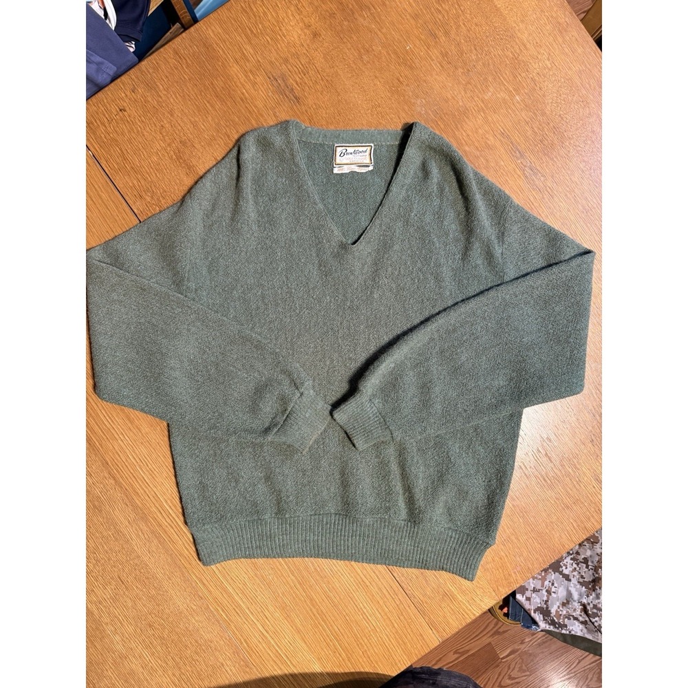 Vintage 60s Brentwood 100% Alpaca Sweater Olive Green V Neck‎ Boxy Soft Knit L